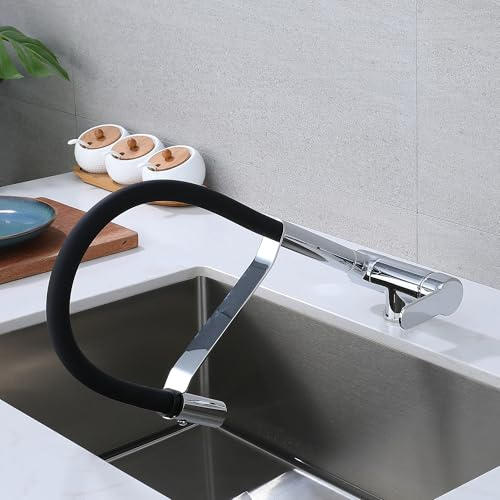 Rubinetto Sottofinestra Rubinetto Cucina Pieghevole, Miscelatore Cucina Abbattibile 180°, Rubinetto Lavello Con Uscita Dell'acqua A Doppia Modalità in Rame Senza Piombo (Cromo)
