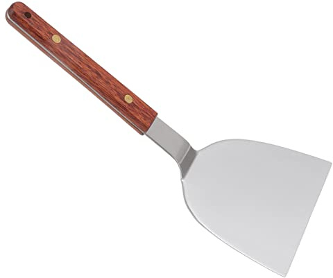 Espátula de metal de acero inoxidable, espátula de sartén de hierro fundido, pala para panqueques, raspador de parrilla con mango de madera, raspador de parrilla, hoja ancha para (105MM)