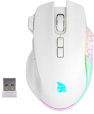 EMPIRE GAMING RF906 - Souris Gamer sans Fil 3 Modes – 2,4 GHz, BT, Filaire – 8 Boutons Programmables – Logiciel Inclus – 10000 DPI – RGB Personnalisable – Capteur 1000 Hz – PC/Mac (Blanc)