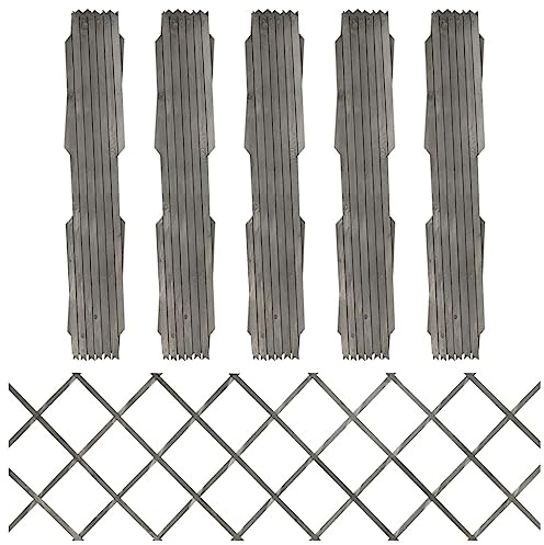 Recinzione in legno di abete massiccio grigio, 180 x 60 cm, 5 pezzi, recinzione da giardino espandibile per esterni, con robusta rete metallica e griglia per topi per una protezione sicura della