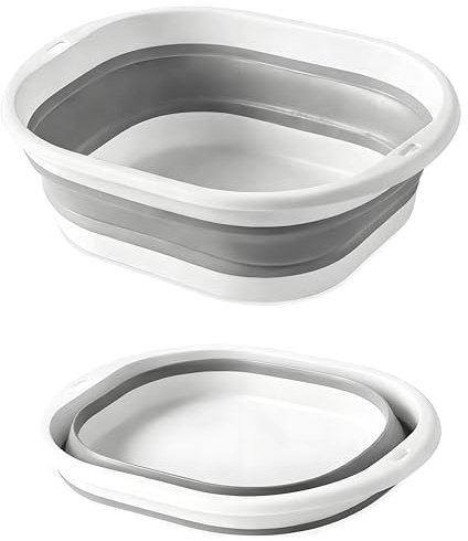 Lafefe Thickened Collapsible Washing Up Bowl, Portable Folding Wash Basin with Handles, Space Saving Camping Sink Multipurpose for Camping, Caravan, Kitchen & Travel(Gary, 3.5L)