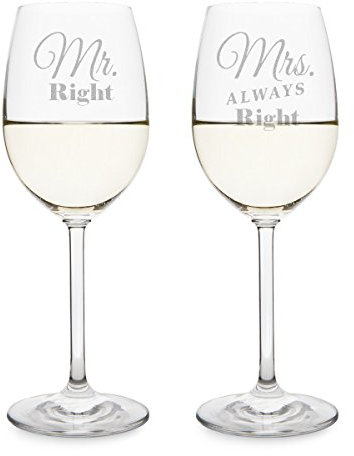 KIXY Weißweingläser von Leonardo Geschenk Set - Mr. und Mrs. Right - Weingläser Hochzeit
