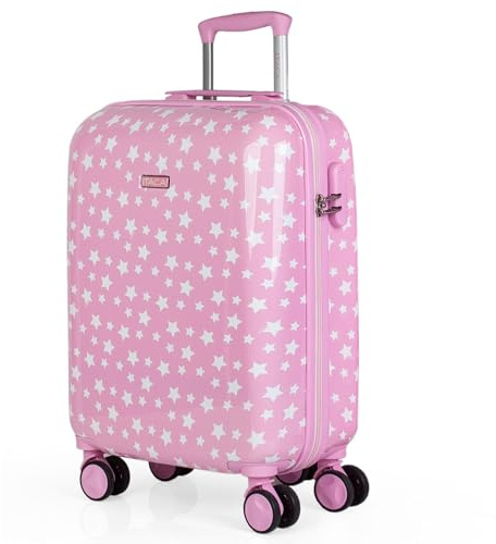 ITACA - Valises de Voyage pour Enfants Trolley en Polycarbonate imprimé étoiles. Rigides, Confortables et légères. 4 Roues et Cadenas. 2 Tailles : Petite Cabine et Moyenne., Rose, S