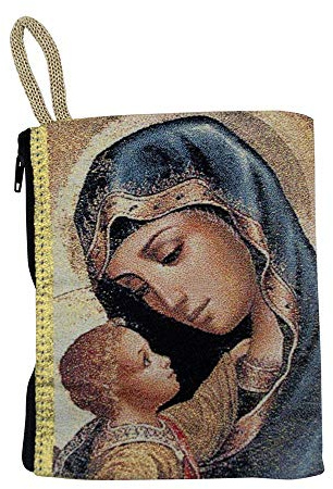 VILLAGE GIFT IMPORTERS 5 Tapestry Pouch with Traditional Catholic Art | Perfect for Rosaries and Small Trinkets | Christian Home Goods (Madonna and Child 2)