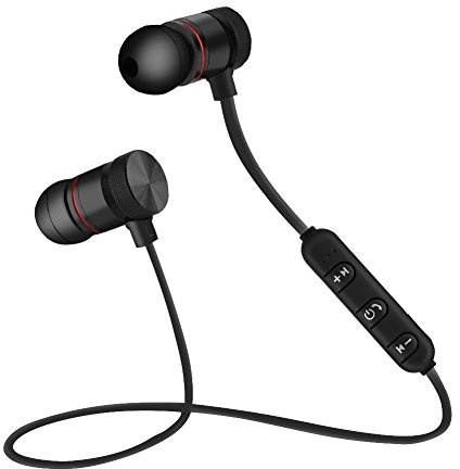 cigemay Auricular Bluetooth con imán, Auriculares inalámbricos de Goma Suave con imanes de fijación incorporados y batería de 60 mah Adecuado para iOS para Android para Deportes al Aire Libre(Negro)