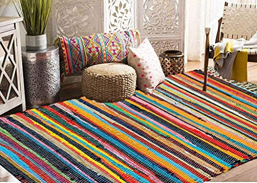 Handmade - 100% Cotton Recycle Chindi Rag Rug Multi Colour Area Rug Kitchen Hall Area Runner Rug Mat
