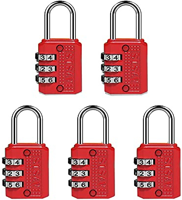 SISAV 5-pack 3-siffriga kombinationshänglås lättlästa urtavlor skola gym skåp - nyckellös återställningsbar kombo fem färger är valfritt bagage staket resa grind dörr verktygslåda fodral anställda skåp hasp