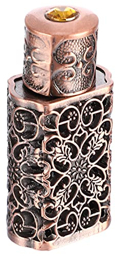 OSALADI Vintage Perfume Bottle 3Ml Hollow Metal Refillable Essential Oil Spray Container Leak-Proof Travel Glass Vial with Decorative Flower Engraving