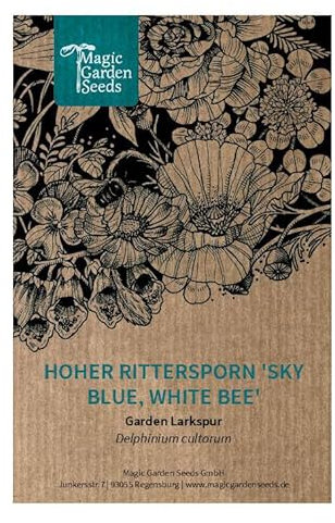 Pazifischer Hoher Rittersporn 'Magic Fountains-Sky Blue, White Bee' (Delphinium cultorum) 10 Samen Gartenrittersporn mehrjährige Staude Schnittblume Bienenweide