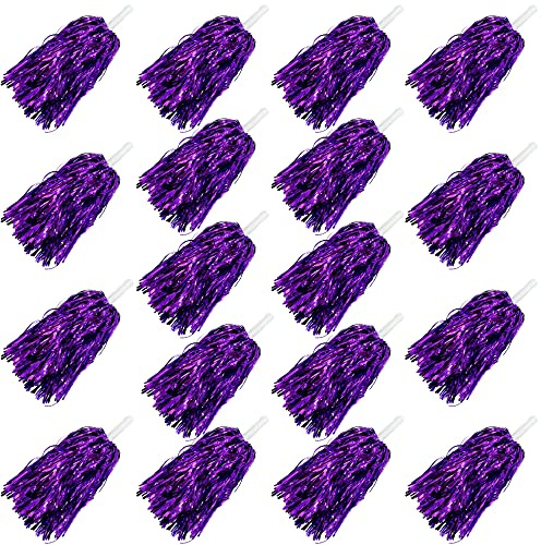 KDPATFAV 18PCS Purple Cheerleading Pom Poms Metallic Foil Plastic Pom Poms with Baton Handle for Game Sports Squads Dancing Party Football Basketball Club Spirit Sports Stage Performance Celebration