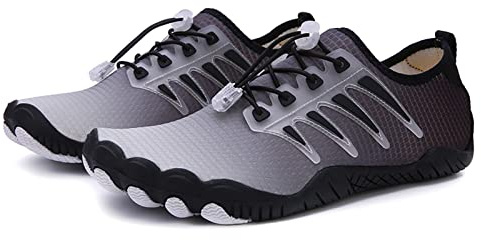 AONETIGER Zapatos de Agua Hombre Mujer Barefoot Zapatillas de Deportes Acuaticos Transpirable Ligeras Secado Rápido Descalzos Trail Calzado para Fitness Playa Vela Snorkel(Negro Gris,39EU)