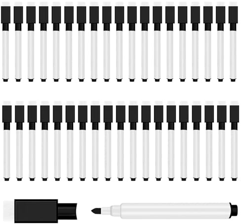JEFURE 50 Pcs Black Magnetic Dry Erase Markers with Eraser Cap, White Board Mini Dry erase Markers Bulk, Fine Point Tip Student White Board Markers for Teachers Office School Supplies
