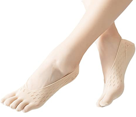 Verdancy 3 Pairs Toe Socks No Show Low Cut Socks for Women Summer Yoga Lace Liner Socks with Non-Slip Heel Grip Breathable (3 Pairs of Nude Floral)