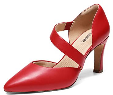 DREAM PAIRS Women's High Heels Pumps Dress Closed Pointed Toe Comfortable D'Orsay Pumps Shoes for Work Office Wedding Dancing SDPU2350W RED-PU Size 9 UK/11 US