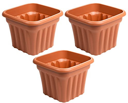 JMS we create smile (Set of 3) 40cm Large Terracotta Plastic Square Planters Indoor/Outdoor Plant Pot Lightweight & Weather Resistant Garden Planter Plant Herb Flower Nursery Pot For Home