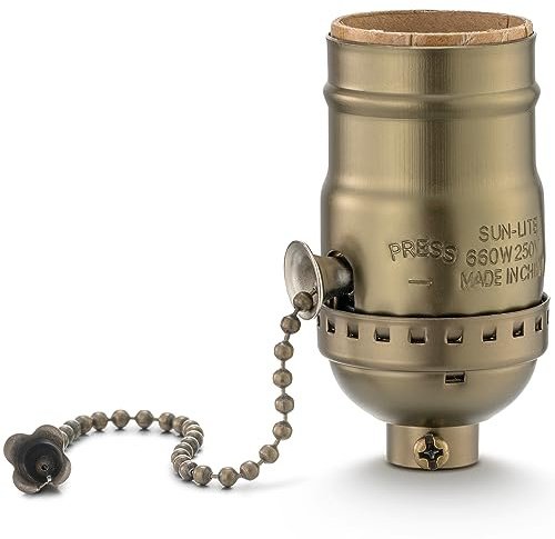 Pull Chain Lamp Socket Replacement, E26 Standard Threaded Base, Lamp Parts for Table and Floor Lamps, Light Bulb Socket with Pull Chain Lamp Switch, UL Listed, 1 Pack (Antique Brass)