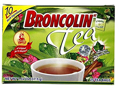 Broncolin Herbal Tea. Flu Relief. 25 Bags. 1.32 oz, Green