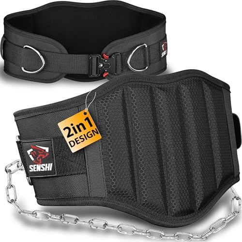 𝗣𝗥𝗢 𝗖𝗛𝗢𝗜𝗖𝗘 2 in 1 Weight Lifting Belt with Chain By Senshi Japan | Power lifting & Dipping Belt | Duo Lumbar Back Support For Weighted Pull Ups, Dips, Deadlifts, Squats & Powerlifting