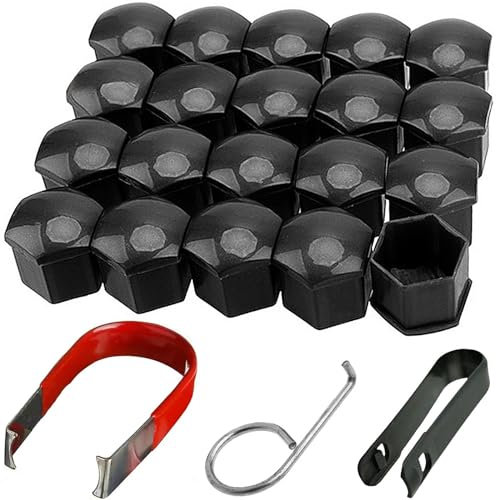 20 unidades de cubiertas para tornillos de rueda, tapas para tornillos de rueda, tapas negras para tuercas de rueda, tapas de tornillos de rueda de 17 mm para coches, cubiertas de tuercas con 1 clip y