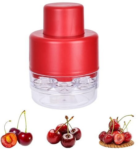 Dénoyautage de Cerises, 14x9,2x5,3cm Vide Cerises Portable Dénoyauteur de Fruits Multifonctionnel Cherry Stoner Dénoyauteur de Cerises avec 7 Trous pour Cuisine Maison Café Familial(Rouge)
