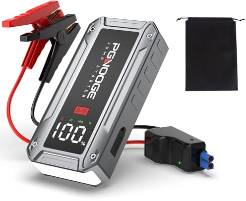 PGNOOGE 6000A 26800mAh Startkablar för Bilbatteri (Upp till ALL Bensin/10 L Diesel), 12V Batteristartare med Kraftstartknapp och USB-utgång, Stor LCD-skärm,