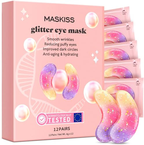 Parches para debajo de los ojos (12 pares): nuevas almohadillas de gel con purpurina tricolor para ojeras, bolsas debajo de los ojos, eliminación de arrugas, mascarillas de colágeno