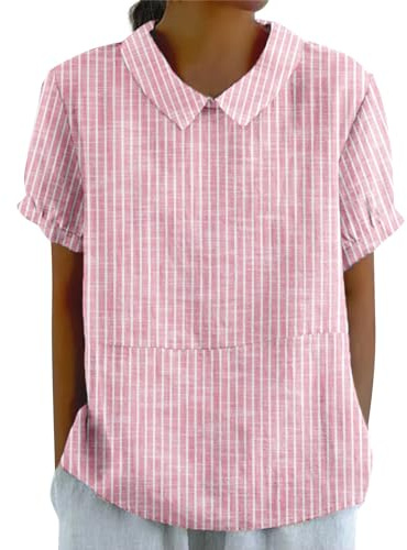 T-shirt ample pour femme avec revers rayé dans le dos, rose vif, L