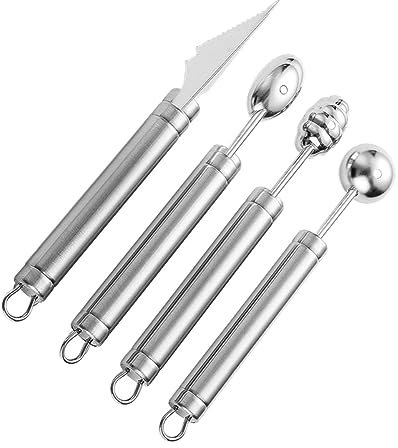 Holibanna Edelstahl Melonenkugelausstecher 4 Stück Obst Baller Löffel 304 Edelstahl Ergonomisch Für Obstsalat Für Wassermelonen Melonen Kiwi