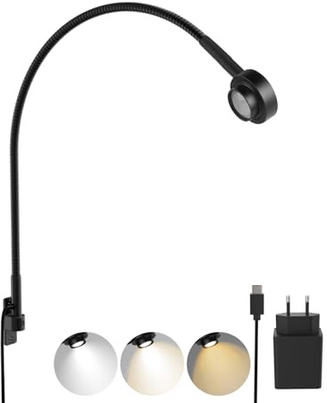 acegoo Lampe de Lecture LED de Chevet, Métal Murale Livre Lumière, 2700K/4000K/6000K/Ambre Réglable Flexible Tête de Lampe Rotative, avec Interrupteur Noir (1 Pièce)