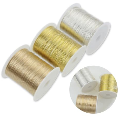 100 m x 3 bobine di filo per gioielli 0,3 mm, filo per bricolage sottile, resistente alla luce e facile da tagliare, filo per gioielli in oro, argento, filo per lavori artigianali in rame, filo per