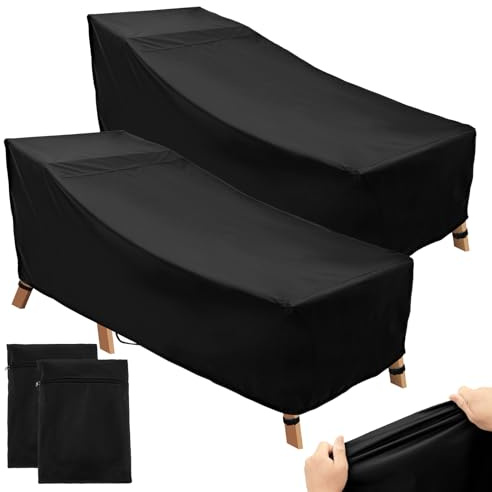 Överdrag till trädgårdsstol, vattentätt, vindtätt, UV-beständigt skyddsfodral för solstol, överdrag för liggar, trädgårdsmöbler, presenning 208 x 76 x 41 cm (2)