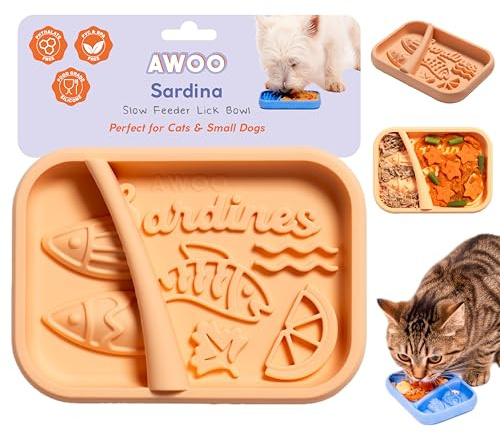 Awoo Sardina - Silicone Dog & Cat Lick Mat + Slow Feeder with Suction Cups - Non-Slip, Dishwasher Safe Pet Dish - Extends Mealtime for Fast Eaters & Reduces Anxiety - for Wet & Dry Food (Melon)