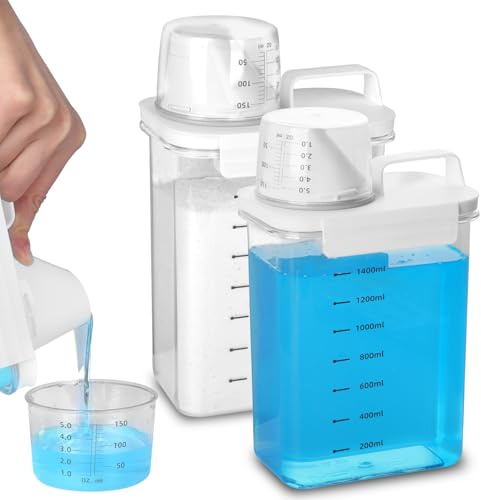 CIOXSOIO 2 stycken 1 800 ml tvättmedelsdispenser med mätkopp, lufttät tvättpulverdoserare, tvättmedelslåda förvaringsbehållare för tvättmedel tvättpulver, förvaringslåda för socker müsli hundmat