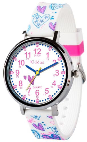 Kiddus Orologio Educativo per Bambino e Bambina dai 5 ai 10 Anni, Impermeabile 5ATM, Orologio Analogico Didattico per Imparare l'Ora, Movimento Giapponese