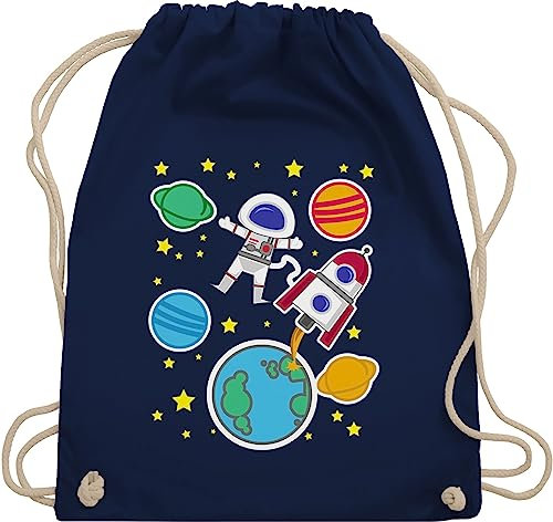 Turnbeutel Rucksack - Bunt gemischt Kinder - Weltall mit Astronaut - Unisize - Navy Blau - sportsack stoffbeutel baumwolle kordel stoff sportbeutel baumwoll beutel raketen kinderturnbeutel rakete