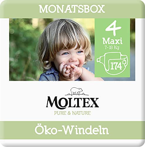 Moltex Pure & Nature Öko Windeln Größe 4 Maxi (9-15 kg) Monatsbox - 174 Bio Windeln