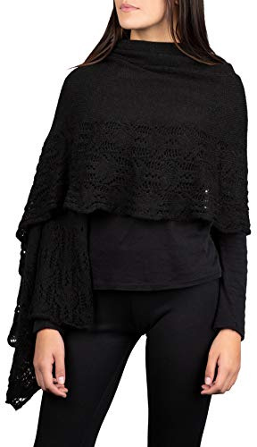 Kemailù - ILARY Stola traforata in lana mohair - Donna - MADE IN ITALY (Nero)