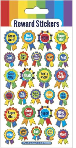 Paper Projects Reward Rosettes Sparkly Reusable Stickers | Perfect for Craft Activities for Children and Adults | Reusable on Non-Porous Surfaces,White,19.5cm x 9.5cm