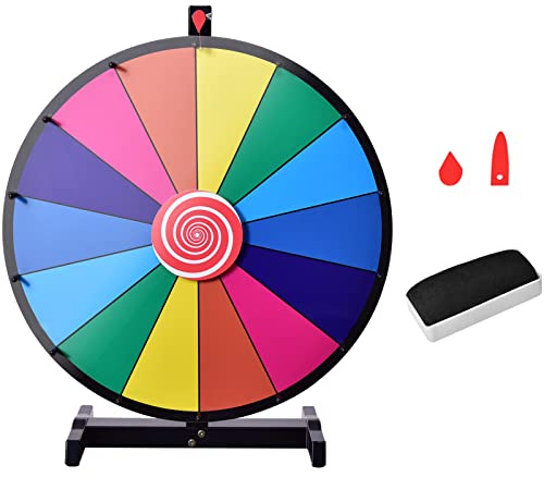 DREAMADE Ruota della Fortuna da Tavolo con Marcatore e Cancellatore, Ruota Casuale del Premio Rotante, Gioco per Fiere/Carnevale/Casinò/Festa/Mercato/Lotteria, Colorato (24 Pollici/Diametro 60 cm)