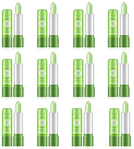 12 Piezas Bálsamo Labial Hidratante, Barras de Labios Hidratante Duradero, Aloe Vera Cuidado de Labios con Cambio de Color Orgánico Bálsamo Labial Brillante Brillo Herramienta de Belleza para Mujeres