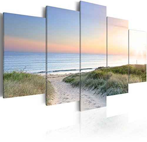 murando Cuadro Acústico Playa Naturaleza 200x100 cm espuma acústica absorbe el sonido aislamiento lienzo de 5 piezas Impresión Artística Decoración de Pared c-A-0048-b-m