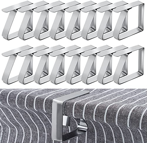 16 Pezzi Tovaglia Clip in Acciaio Inox. 5 x 4 cm Fermatovaglia da Tavola.Gadget per Tovaglia.Clip Molla per Tovaglia Invisibile per Outdoor Picnic Party(per Tavoli Fino a 3 cm di Spessore)