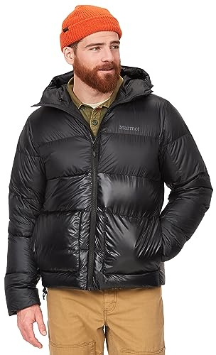 Marmot Herren Guides Down Hoody, Leichte Daunenjacke, warme Winterjacke, wasserabweisende Steppjacke, winddichte Funktionsjacke, klein packbare Outdoorjacke mit Kapuze, Black, S