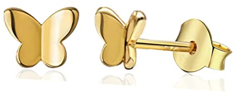 VICKWOOD Pendientes de plata de ley 925 con diseño de mariposa, diseño de unicornio, con nácar, corazón y gotas para niñas, Plata, Circonia cúbica (Schmetterling_Gold)
