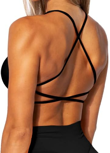 TZLDN Women Sports Bra Criss Cross Back Removable Padded Workout Crop Top