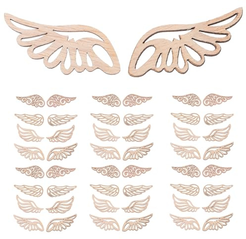 VILLCASE Decorazione natalizia americana con d'angelo, 80 pezzi, ornamenti a d'angelo, in legno, adorabili trucioli di legno, accessori creativi, d'angelo, per il fai da te