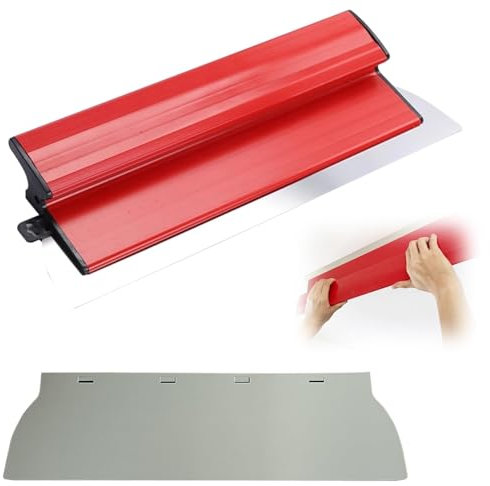 Espatulas Pintura Pladur, 40cm Espatula Masilla, Acero Inoxidable en Forma de Z Pladur Herramientas con Mango Rojo y Cuchillas Reemplazables, para Paneles de Yeso, Paredes y Techos (1)