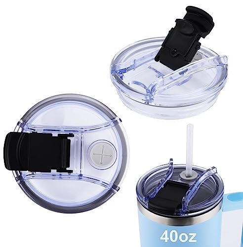 LUTER 2pcs Replacement Lid for Stanley Quencher, No Spill Travel Tumbler Lids, 40 oz, No Leakage, Plastic, Black