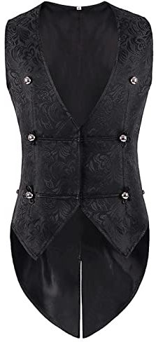 Steampunk Herren Jacke Frackweste - Gothic Frack Mantel Weste Gehrock Mittelalter Viktorianischen Mäntel Lange Vest Smoking für Männer Halloween Kostüm Karneval Party Cosplay Kleidung