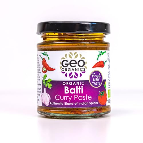 Geo Organics Balti Curry Paste 180g (Pack of 1) Serves 4 | Organic Curry Paste | Certified Organic & Vegan Friendly | Authentic Restaurant Recipe Base Indian Balti Vegan Food